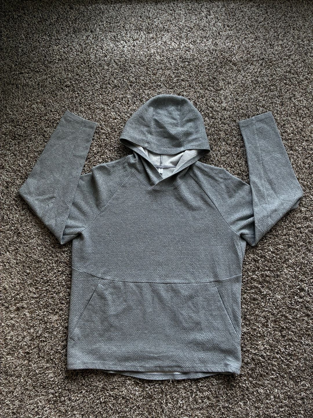 LasluluLululemon At Ease Hoodie Textured Grey Pullover Mens Xl